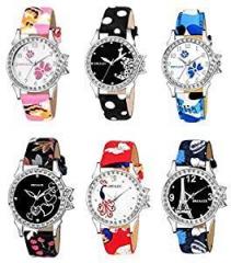 Analogue Women's Watch Multicolour Dial Assorted Colored Strap Pack of 6