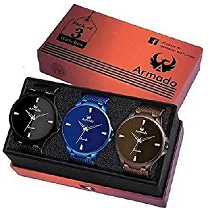 ARMADO 5702 Combo of 3 Different Colour Analogue Watch for Men and Boys