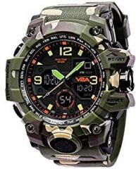 Army Camouflage Khaki Digital Analog Watch for Men and Boys Black Dial and Khaki Strap