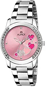 Analogue Women's Watch Pink Dial Silver Colored Strap