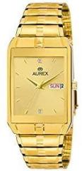 Aurex Analouge Golden Day & Date Dial 18 K Gold Pleating Watch Water Resistant Golden Color Strap Watches for Mens/Boys AX GSQ9151 GLG