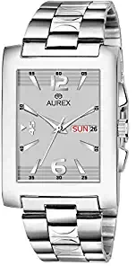 Grey Dial Square Shaped Day & Date Functioning Stainless Steel Bracelet Watch for Men AX GSQ152 GRYC