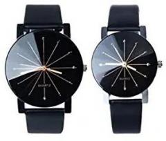 Avicii Couple's Unisex Super Quality Diamond Glass Black Dial Analogue Watch Pack of 2