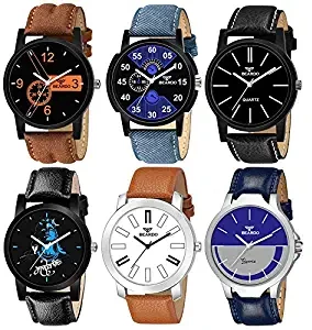 Analogue Men's & Boys' Watch Assorted Dial Assorted Colored Strap Pack of 6