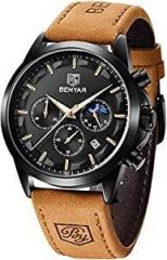 BENYAR Wrist Watch for Men, Genuine Leather Strap Watches, Quartz Movement, Waterproof Analog Chronograph Watches