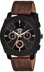 Black Dial Brown Leather Strap Stylish Analog Watch for Men