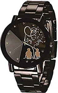 Black Dial Stainless Steel Chrome Plated Mens Watch & Women Watches Couple Watch Women & Girl Size