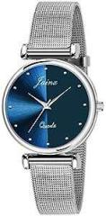 Blue Dial Silver Steel Chain Analog Wrist Watch for Women and Girls JW665