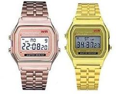 Brand Digital Colours Vintage Square Dial Combo Unisex Wrist Watch for Men Women Pack of 2 WR