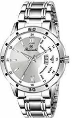 Buccachi Analogue Silver Round Dial Date Functioning Water Resistant Silver Stainless Steel Strap Bracelet Watch for Men/Boys B G5098 WT CH