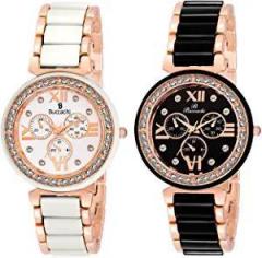 Buccachi Analouge White Dial & Black Dial Watches Water Resistant Rose Gold Color Strap Watches for Women/Ladies/Girls B 1035W 1035B