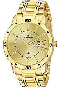 Golden Dial Day & Date Functioning Water Resistant Gold Color Stainless Steel Strap Bracelet Watch for Men/Boys B G5073 GL GL