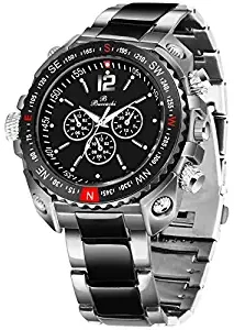 Buccachi Round Chronograph Black Dial Water Resistant Stainless Steel Bracelet Watch for Men/Boy's B G5075 BK BC