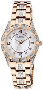 Bulova Crystal Analog Mother of Pearl Dial Women's Watch 98L197