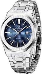 Business Casual Blue Dial Stainless Steel Date Display Analog Watch for Men