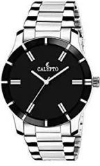 CALYPTO Silver Chain with Black Dial Analog Wrist Watch for Boys/Men