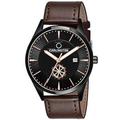 Carlington Analog Watch for Men Stainless Steel Dial with Date and Leather Band Wrist Watch | Gifts for Rakhi | Gifts for Men | Rakshabandhan Gift