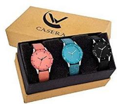 Casera Analog Multi Color Leathers Strap Pack of 3 Combo Watch for Girls and Women Watch