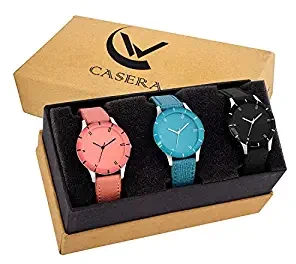 Analog Multi Color Leathers Strap Pack of 3 Combo Watch for Girls and Women Watch