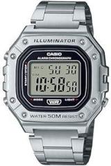 Casio Digital Black Dial Unisex Adult Watch W 218HD 1AVDF Stainless Steel, Silver Strap
