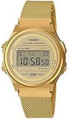Casio Digital Gold Dial Unisex Adult Watch A171WEMG 9ADF Stainless Steel, Gold Strap