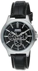 Casio Men Leather Analog Black Dial Watch Mtp V300L 1Audf A1176, Band Color Black