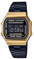 Casio Vintage Digital Black Dial Unisex A168WEGB 1BDF D148 Stainless Steel Watch, Black Strap