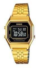 Casio Vintage Series Digital Black Dial Gold Band Unisex Adult Stainless Steel Watch D205