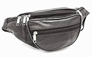 Cervo Unisex Large Real Leather Bum Waist Bag, Travel Pouch Change Bumbag Black