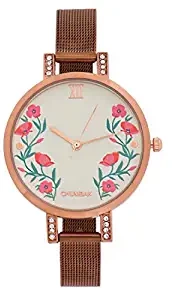 Analog Women's Watch White Dial Brown Colored Strap