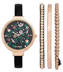 Chumbak Analogue Black Dial Floral Garden Women's Wrist Watch and Bracelet Set