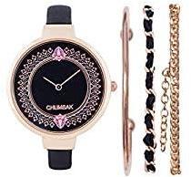 Chumbak Classic Watch & Bracelet Set Black Jewelry Watch, Wrist Watch for Women, Dress Watch, Fashion Accessory with Bracelet Set, Slim Strap