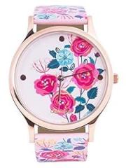 Chumbak Round Dial Analog Watch for Women|Rose Garden Collection| Printed Vegan Leather Strap|Gifts for Women/Girls/Ladies |Stylish Fashion Watch for Casual/Work Pink