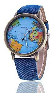 Cloudwood Moving Plane World Map Analogue Blue Dial Unisex Watch