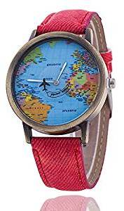 Cloudwood Moving Plane World Map Analogue Red Dial Unisex Watch WCH 23
