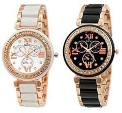 Combo of 2 Analogue White Dial Womens Watches Ss 703W 703B