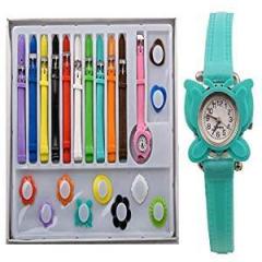 crispy Analogue White Dial Girl's Watch with 11 Interchangeable Dial and 11 Strap