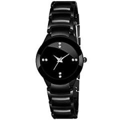 DAIZEL Round Dial Premium Quality Series Analogue Black Dial Black Stainless Steel Strape Fashion Wrist Watch for Women & Girls | DV IIK Small BK