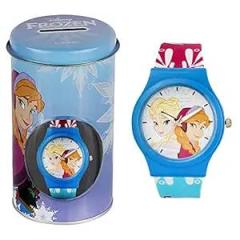 Disney Princess for Kids Round Analogue Wrist Watch | Birthday Gift for Boys & Girls Age 3 to 12 Years Elsa and Anna Blue, Multicolour