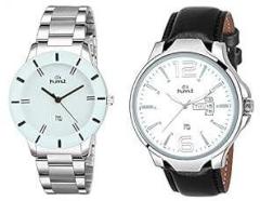 dlx hmt Unisex Watch Casual Dress Analog Quartz Wrist Watches Stainless Steel Watch, Bracelet Combo Watch Silver::Black, Set of 2