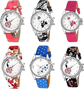 Combo Pack of 6 Analogue Multicolor Round Dial Girl's & Women's Watch 8066
