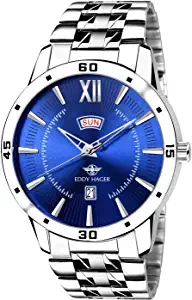 Eddy Hager Round Blue Round Dial Day And Date Displaying Men's Watch Eh 212 Bl
