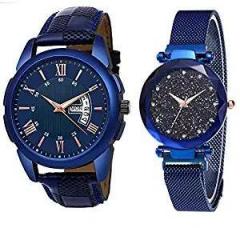 Emartos Analog Blue/Black Dial Stainless Steel Strap Couple Watch Combo for Men s & Women's