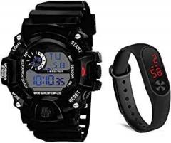 Emartos Digital Boys' and Kids Watch Black Dial Black Colored Strap Pack of 2