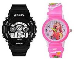 Emartos Digital Kids Watch Series Digital Unisex Child Watch Black dial, Black & Pink Colored Strap Pack of 2