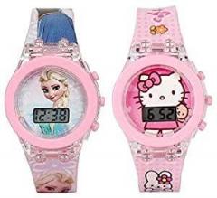 Emartos Glowing Pink Princess Digital Watch for Girls/Glowing Pink Hello Kitty Digital Watch Combo of 2 for Girls for Kids