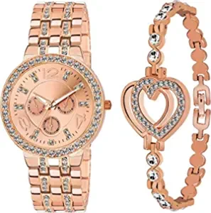 ENDEAVOUR Analogue Rose Gold Metal Bracelet & Watch combo For Women & Girls