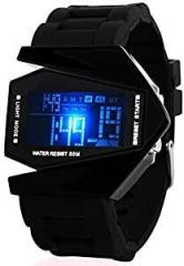 FANMIS Unisex Elegant Plane Style Digital Display Waterproof Outdoor Sports Silicone Strap LED Wrist Watch black
