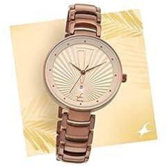 Fastrack Ruffles Analog Stainless Steel Beige Dial Brown Band Women's Watch 6216QM01/NR6216QM01
