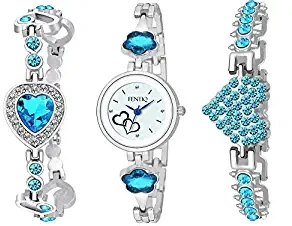 Analogue Women's Watch With Bracelet Blue Dial Silver Colored Strap Pack of 3